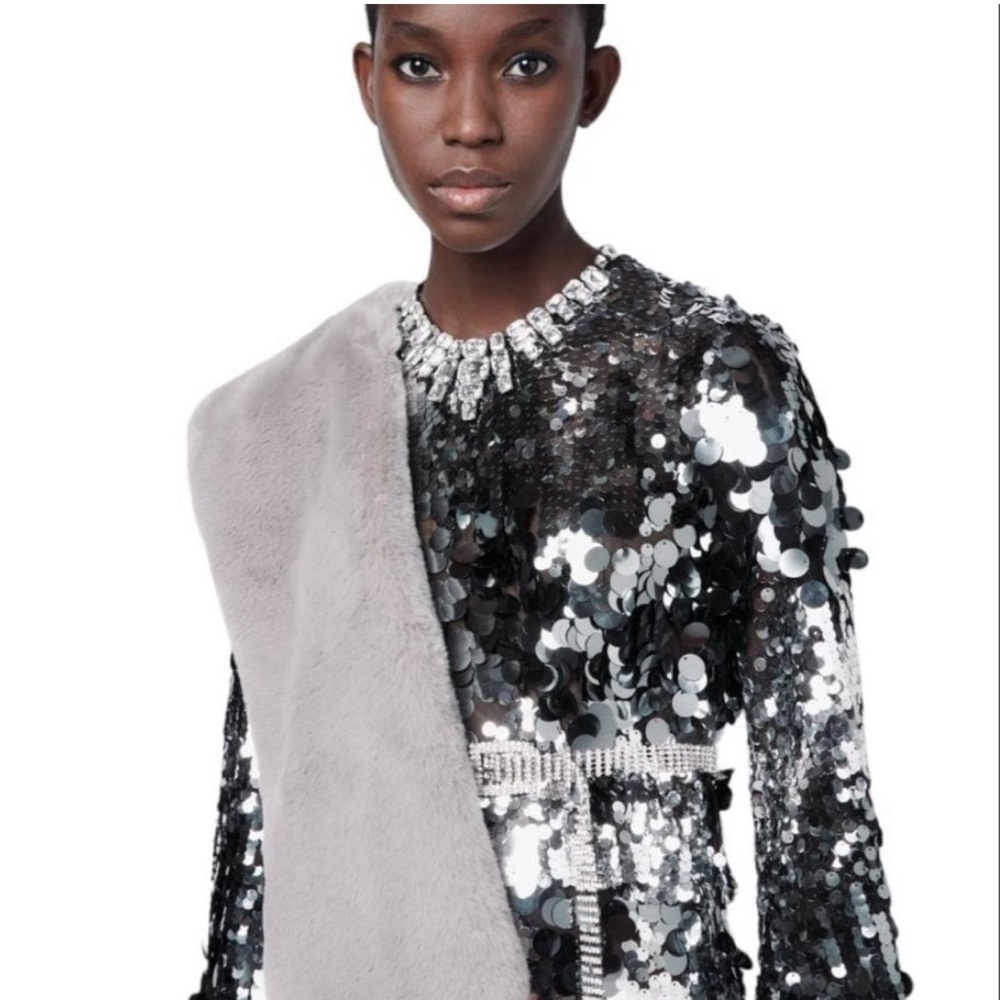 New ZARA SEQUIN CROPPED TOP SILVER   SIZE S 9209/102/836